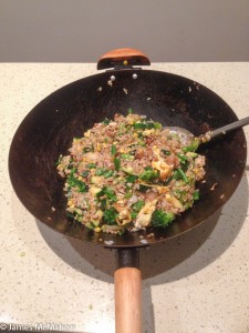 Fried rice.  The perfect accompaniment for asian marinated lamb chops.